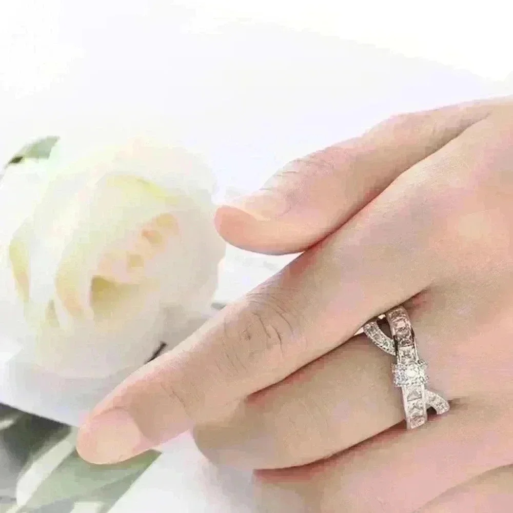 🎁925 Silver Plated Champagne CZ Punk Party Cocktail Ring Women, GPMB1402